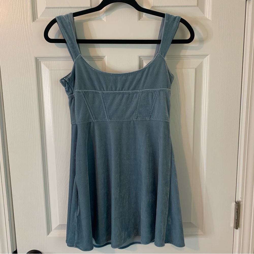 Urban Outfitters Soft Blue Crushed Velvet Genevieve Mini Dress Festival, size M - Picture 9 of 10